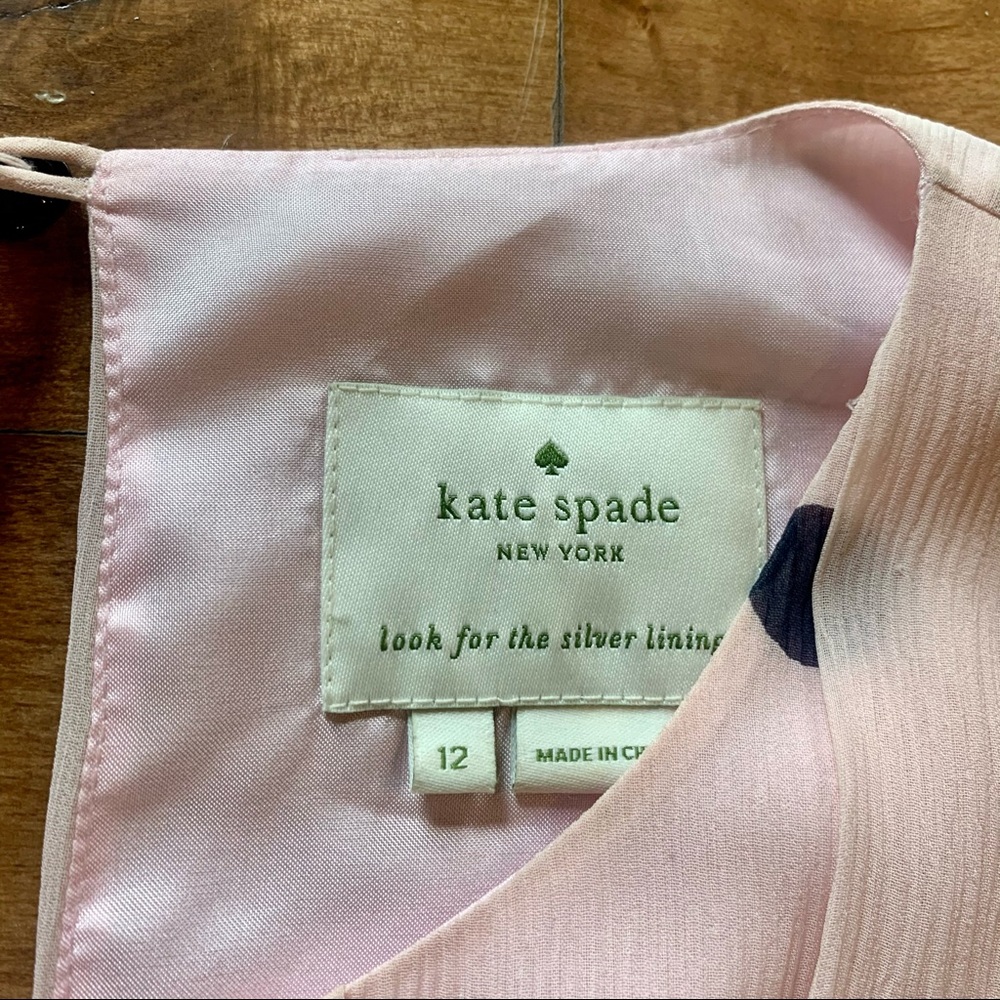 KATE SPADE silk pink polka dot pleated dress Sz 12